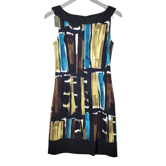 Connected Apparel Sleeveless Sheath Watercolor Black Brown Blue Size 4 - Picture 2 of 12